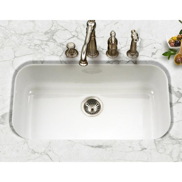 Houzer WH Porcela Series Porcelain Enamel Steel Undermount Large Single Bowl Kitchen Sink, White Kitchen Sink - Undermount Houzer